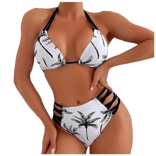 Bañador Mujer Reductor Bikini Dos Piezas Ajustable Halter Triángulo Bikini Top Ties-Up Y Tanga Cintura Brasileña Bottoms Natacion Playa Piscina(White, XXL)