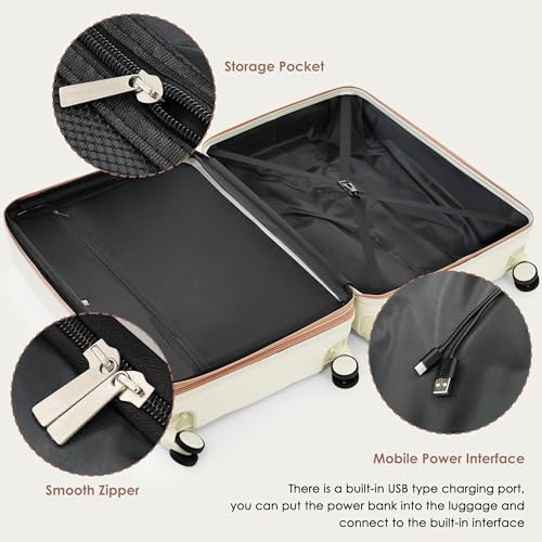 Travel Smart 3-Piece Luggage Set - 20-Inch Front-Opening Design with USB Port, Durable ABS Material, White4