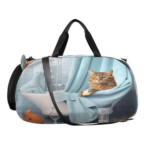 YETTASBIN Sport Travel Duffel Bag for Girls Boys, Cat Large Waterproof Weekender Overnight Bag, Detachable Shoulder Strap Gym Bag with Shoe Compartment & Wet Pocket2