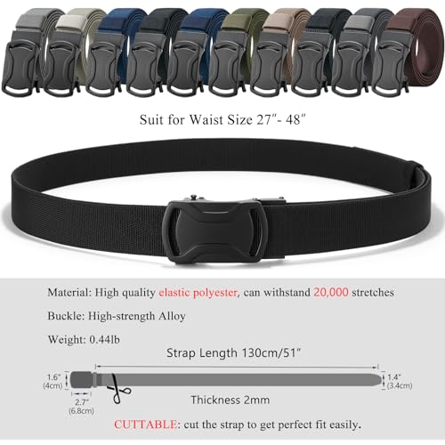 LionVII Elastic Ratchet Men Belts, 1 3/8" Stretch Belt with Automatic Buckle for Men, Adjustable Trim to Fit 27-49" Waist2
