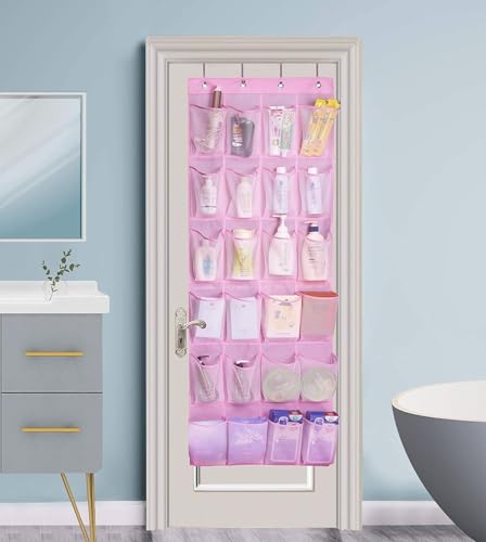 image for MISSLO Over The Door Shoe Organizer 24 Large Mesh Pockets (Pink)