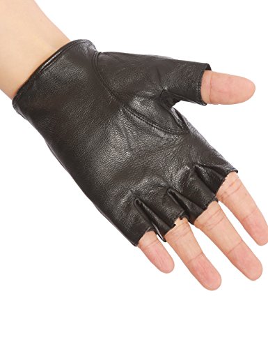 May&Maya Women's Genuine Nappa Leather Fingerless Motorcycle Fashion Driving Gloves (Black M) #TOP1