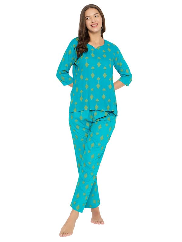 Image of Clovia Women's Rayon Printed Top & Pyjama Set
