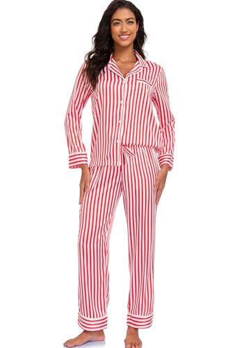 Image of Serenedelicacy Women's Satin Pajama Set Long Sleeve Button Down Sleepwear 2-Piece Silky Pj Set