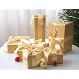 FILWY クリスマスツリーの飾り 7 点セット、クリスマス オブジェ絶妙な正方形のギフトボックス、ギフトと個人使用の両方に適しており、コーヒーショップや部屋に暖かいクリスマスの雰囲気を簡単に作り出します。 (オールゴールドスーツ)