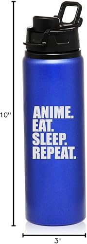 Vista 6 de MIP Brand Botella de viaje de agua deportiva de aluminio de 25 oz Anime Eat Sleep Repeat (Plata)