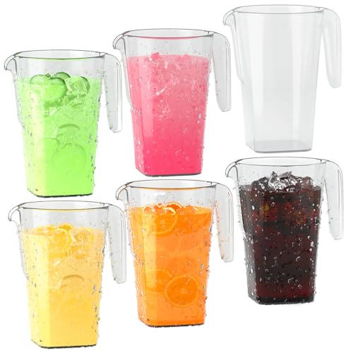 Dining Collection Clear Plastic Pitcher – 52 oz – 6 Pack - Square Elegant Design -Easy Pour – Durable Plastic Pitcher for all Occasions