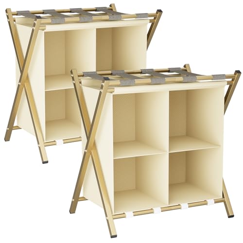 Huhote Lot de 2 porte-bagages avec rangement, supports de valise pliables pour chambre d'amis, pouvant supporter jusqu'à 54,4 kg, porte-bagages pliable pour...