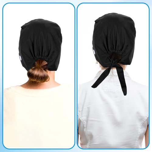 Image of Scrub Caps Women, Adjustable Working Caps with Button & Sweatband, Nurse Caps for Women, Bouffant Cap with Buttons for Women Men, 1Pcs Black
