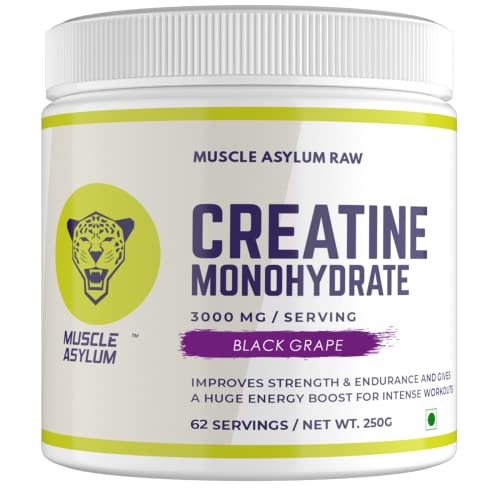 Image of Muscle Asylum - Pure Micronised Creatine Monohydrate,Black Grap Flavored (250g, 62 Servings), Rapid Absorption, Enhanced Muscle Strength & Power, Fast Recovery,Increased Muscle Mass Powder