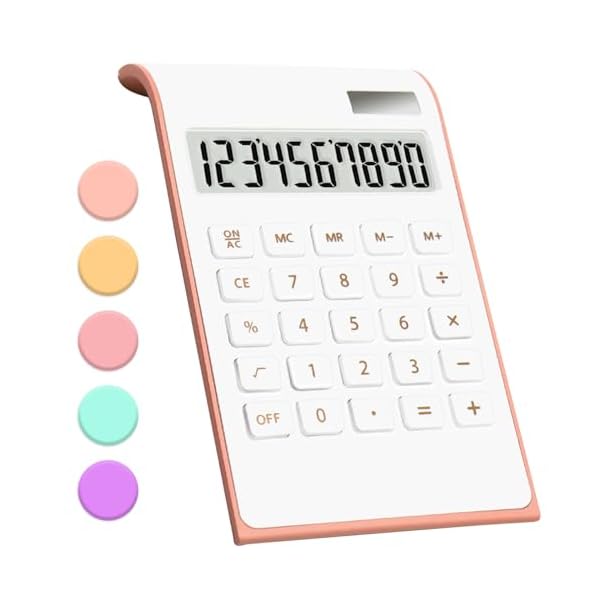 Rose Gold Calculator, UPIHO Rose Gold Pink Office Supplies and Accessories, 10 Digits Solar Battery Basic Office Calculator, Desktop Calculator with Large LCD Display, Gifts for Coworkers