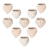 Muslin Baby Bibs, 10-Piece Baby Bandana Drool Bibs, Cotton Baby Bibs for Eating, Gender-Neutral Bandana Bibs for Baby Boy or Girl, OEKO TEX (Rainbow + Neutral BabyBibs for Drooling and Teething )