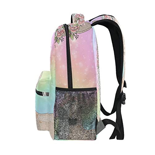 ALAZA Custom Tie Dye Flower Horse Backpack for Girls Rainbow Horse Backpacks School Bookbags with Name 1-5th Grade4