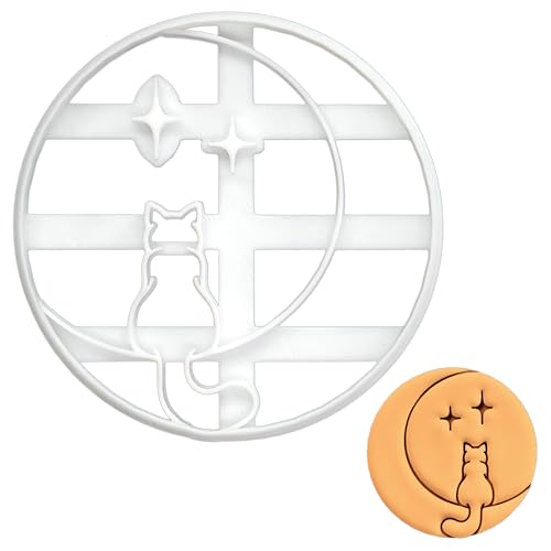 BAKERLOGY Emporte-pièce Chat sur la Lune - Conception détaillée d'emporte-pièces pour la pâtisserie et l'artisanat, adaptée au fondant, à la pâte, à...