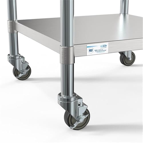 Image of KoolMore Commercial 30 inch x 30 inch Stainless Steel Work Table with Wheels for Restaurant or Home Use,Tools, Equipment, and Hardware, Heavy Duty Metal Workspace (CT3030-18C), Silver