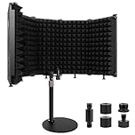 Rigych Microphone Isolation Shield with Mic Stand, Sound Proof Mic Isolation Shield, High Density Absorbent Foam Microphone Stand for Recording Studio Vocal Booth Equipment, 5 Panels
