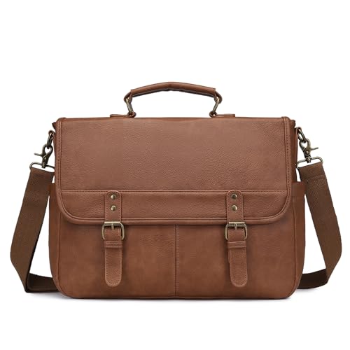Leather Messenger Bag for Men, 15.6 Inch Laptop Briefcase Large Computer Satchel Shoulder Bag for Work/Business/Travel