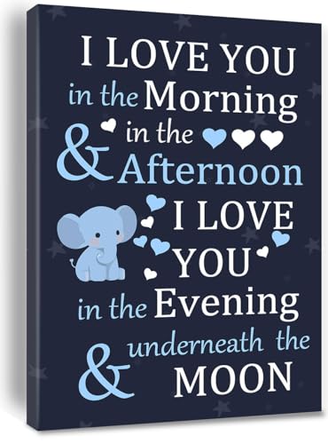 Image of Baby Elephant Nursery Decor,Elephant Wall art,I Love You in The Morning Sign Canvas Painting Wall Art Decor,Elephant Nursery Baby Wall Art Home Decoration For Room Bedroom Framed 8 * 12 inch