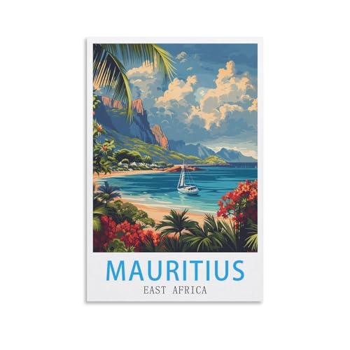 LOLWNNI Poster de voyage vintage de l'île Maurice Afrique de l'Est - 20 x 30 cm - Impression sur toile - Décoration murale pour salon, chambre à coucher