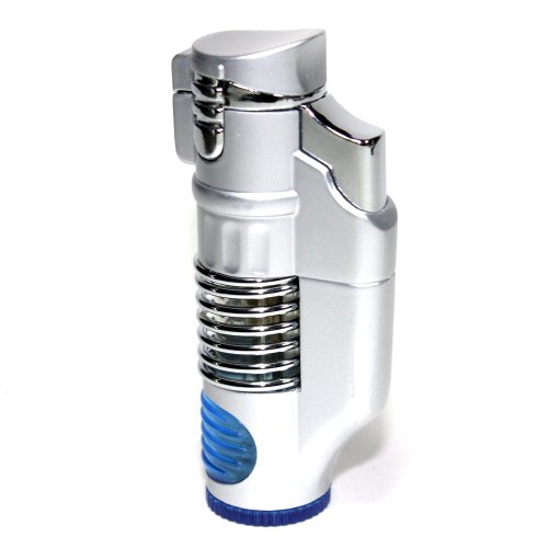 Silver Triple Jet Flames Cigar Refillable Butane Torch Lighter 3 1/4 Inch