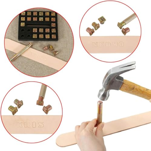 OwnMy 27 PCS Capital Letters Stamp Set, 1/2” / 13mm Alloy Steel Golden Tone Square Leather Craft Stamping Tools
