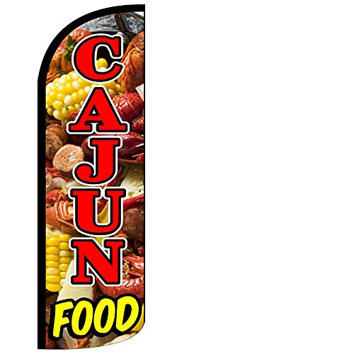 4LessCo CAJUN FOOD - Windless Swooper Flag Feather Banner Sign 3x11.5 ft Tall (Flag Only) rq