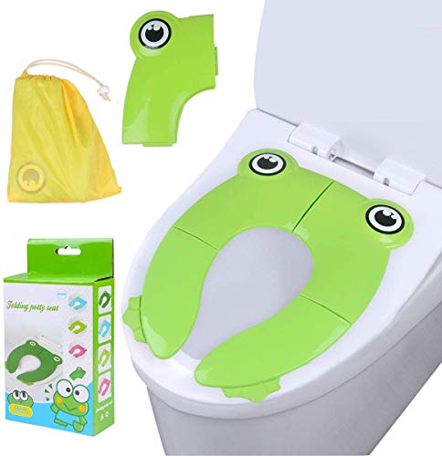 Teabelle Reductor WC Niños, Asiento de Inodoro Plegable para casa y Viaje, Cubierta para WC de más de 12 Meses y hasta 60 Libras Reductora de WC como Protector para bebés, niños pequeños (Verde)