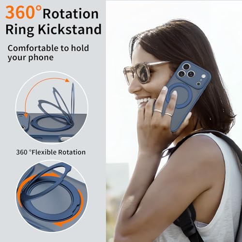Image of Magnetic Case for iPhone 17 Pro with Magnetic Ring Stand, [Compatible with Magsafe] [Military Grade Drop Protection] Shockproof Phone Cover for iPhone 17 Pro Full Camera Protection 6.3 inch Blue