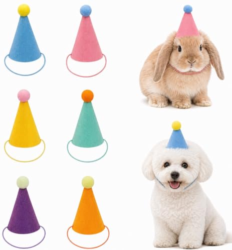 Mini Party Hats for Stuffed Animals 6 Pcs Colorful Cute Birthday Party Cone Hats for Dogs Cats Rabbits Puppies Pets