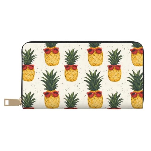Leather Thin Slim Wallets for Women Men - Fashion Cute Pineapple Print Card Wallet Holder with Zipper