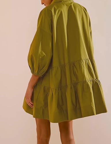 Zontroldy Women's Oversized Casual Collared Babydoll Mini Dresses Puff Sleeve A-line Tiered Shirt Tunic Dress4