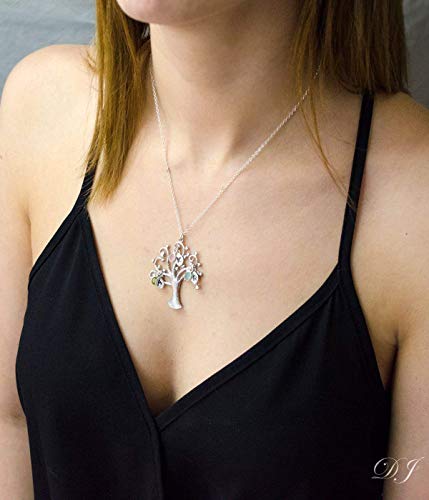 Personalized Family Tree Mom Necklace, Grandma Necklace With Birthstone And Initial Charms, Heart Tree Of Life Necklace #TOP1