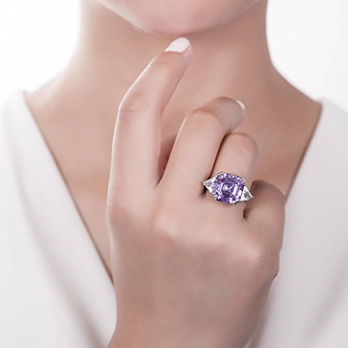 Berricle R308-02-5 Sterling Silver 3-Stone Purple Asscher Cut Cubic Zirconia Cz Statement Cocktail Fashion Anniversary Ring thumb #4