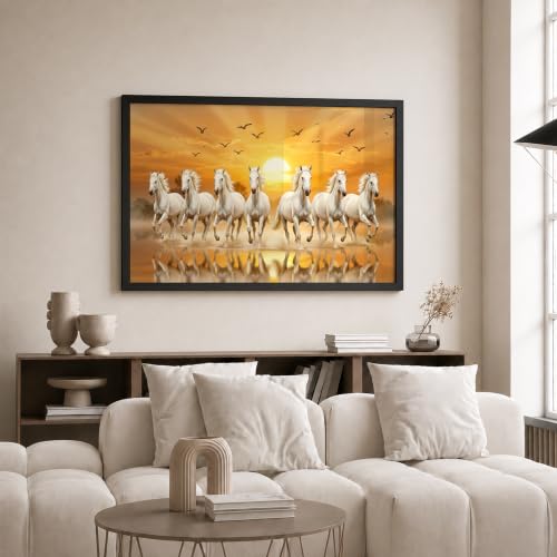 Image of Suneree 7 Horse Vastu Wall Painting (Landscape Collection) (Natural, Design 25, 48L x 33W cm)