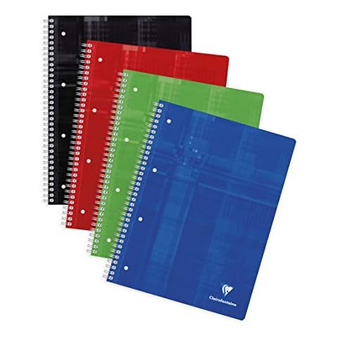 Clairefontaine 8252C - Packung mit 5 Collegeblöcken DIN A4+ mit Ringbuchlochung, 4-fach gelocht, 80 Blatt kariert, 90g, farbig sortiert, 1 Pack Cover