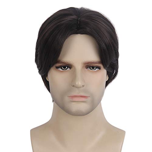 REEWES Men's Short Curly Wig with Fringe, Natural Synthetic Full Wig for Daily Party Costume, Cosplay Wear, Brown - Image 2