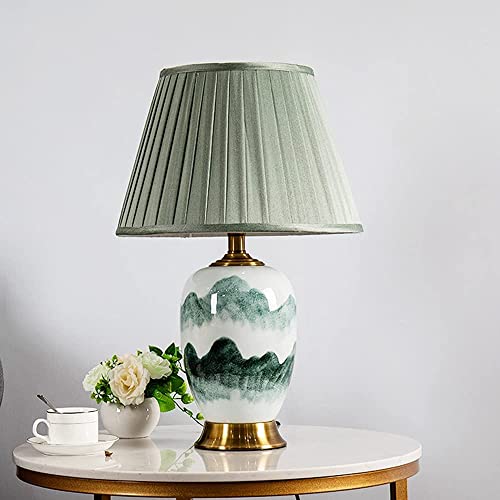 Mdrbb Table Lamps,Led Reading Lamp New Chinese Ceramic Lamp Study Room E27 Lamp Fabric Gold-Plated Suitable For Living Room, Study Room, Bedroom, Dining Room Bedside Night Light #TOP2