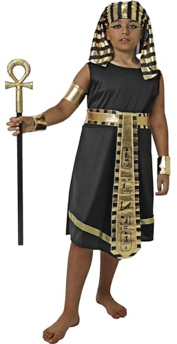 Gojoy shop Disfraz de Egipcio Faraon,Disfraz de Cleopatra Niños y Adultos Halloween Canaval(Contiene:Cofia,Tunica,Cinturón,Brazalete,Cetro y Mochila de Cuerda.) (10 12 años, Egipcio)