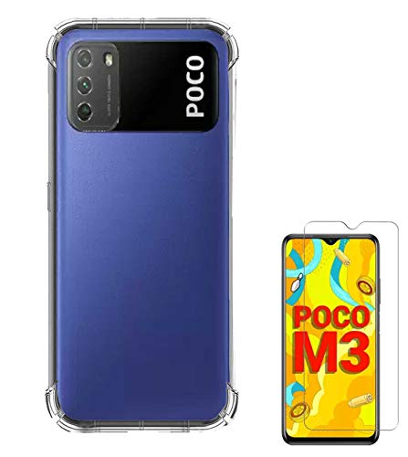 Image of Soft Flexible Silicone Back Cover (Poco M3, Transparent Case + Screen Guard)