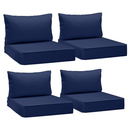 Image of AAAAAcessories Outdoor Seat Cushions for Chairs, Fade-Resistant, Waterproof Patio Furniture Replacement Cushions, 23 inch x 23 inch x 5 inch + 23 inch x 13.5 inch, Set of 4, Navy Blue