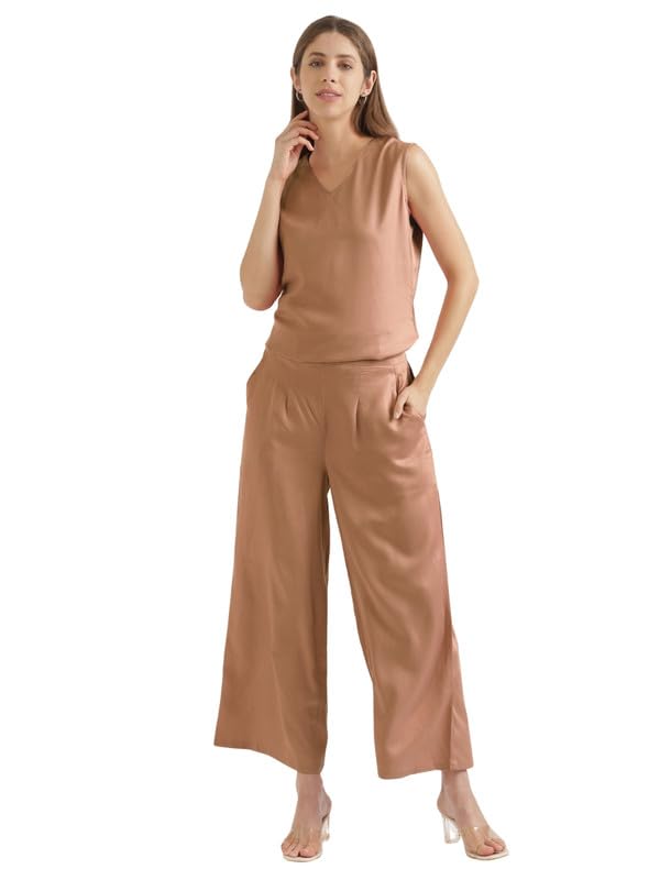 Image of SAADAA Palazzo Pants for Women Half-Elasticated Waistband | Palazzo for Women in Soft Viscose Fabric | Regular Fit with Mid Rise Waist & Deep Pockets | Versatile for Formal & Casual Wear