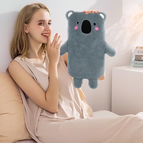 Groß Wärmflasche mit weichem Bezug - Plüsch Wärmeflasche mit Flauschig 2L, Wärmflaschen mit Handwärmer, Bettflasche für Frauen Männer