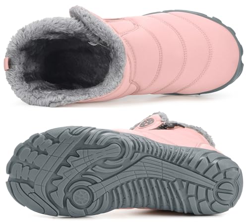 Image of Hsyooes Mens Womens Barefoot Boots Winter Shoes Snow Boots Wide Width Outdoor Slip on Sneakers Warm Fur Lined Ankle Booties with Zip,40 Light Pink