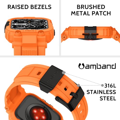 Image of amBand Bands Compatible with Apple Watch 9 /8 /7 45mm, M1 Sport Series Rugged Case with TPU Strap Military Protective Tough Cover Bumper for iWatch SE3 /SE2 /SE /6 /5 /4 /3 44mm 42mm Men Orange