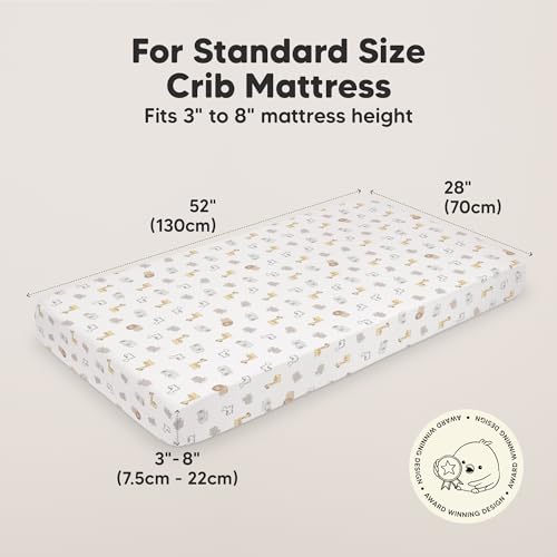 Image of KeaBabies 2-pk Organic Cotton Crib Sheets for Boys Girls 52x28 (KeaSafari) | Fitted Crib Mattress Sheet Neutral, Breathable Cover for Baby Bed Set, Toddler Mattress, Soft & Cute Prints