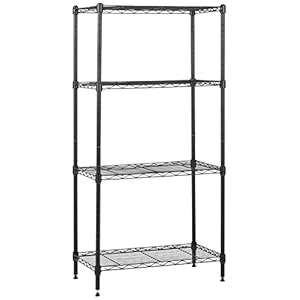 Amazon Basics 4-Steel Wire Storage Rack, Adjustable, Sturdy, Easy Assembly, 13.4″D x 23.2″W x 48″H, Black
