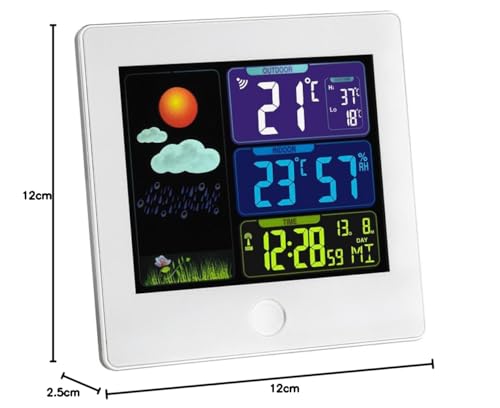 Foto von TFA Dostmann Sun Digitale Wetterstation mit Temperatursender, 35.1133.02 Wettervorhersage mit Farbdisplay, messen von Luftfeuchtigkeit und Temperatur, Raumklimakontrolle, weiß