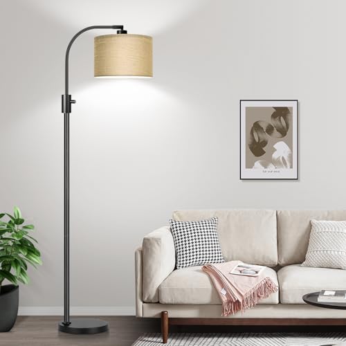 Image of Nintiue Upgraded Modern Arc Dimmable Tall Standing Floor Lamp with Champagne Shade, 1200 Lumens LED Bulb Included, for Living & Reading Room, Bedroom, Office & Nursery, Black