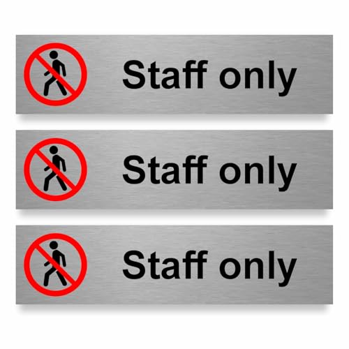 Slimline Aluminium Staff Only Symbol Sign - 200 x 50mm - Durable 0.5mm Rigid Aluminium - Self-Adhesive Fixing