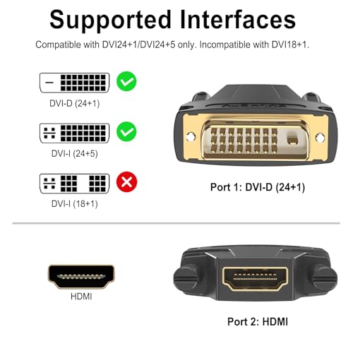 Image of Tobfit DVI to HDMI Adapter, Bi-Directional Gold Plated Connector, Stable 1080P 60Hz / 4K Output for PC, Projector, TV, PS3, Xbox & More (Black)